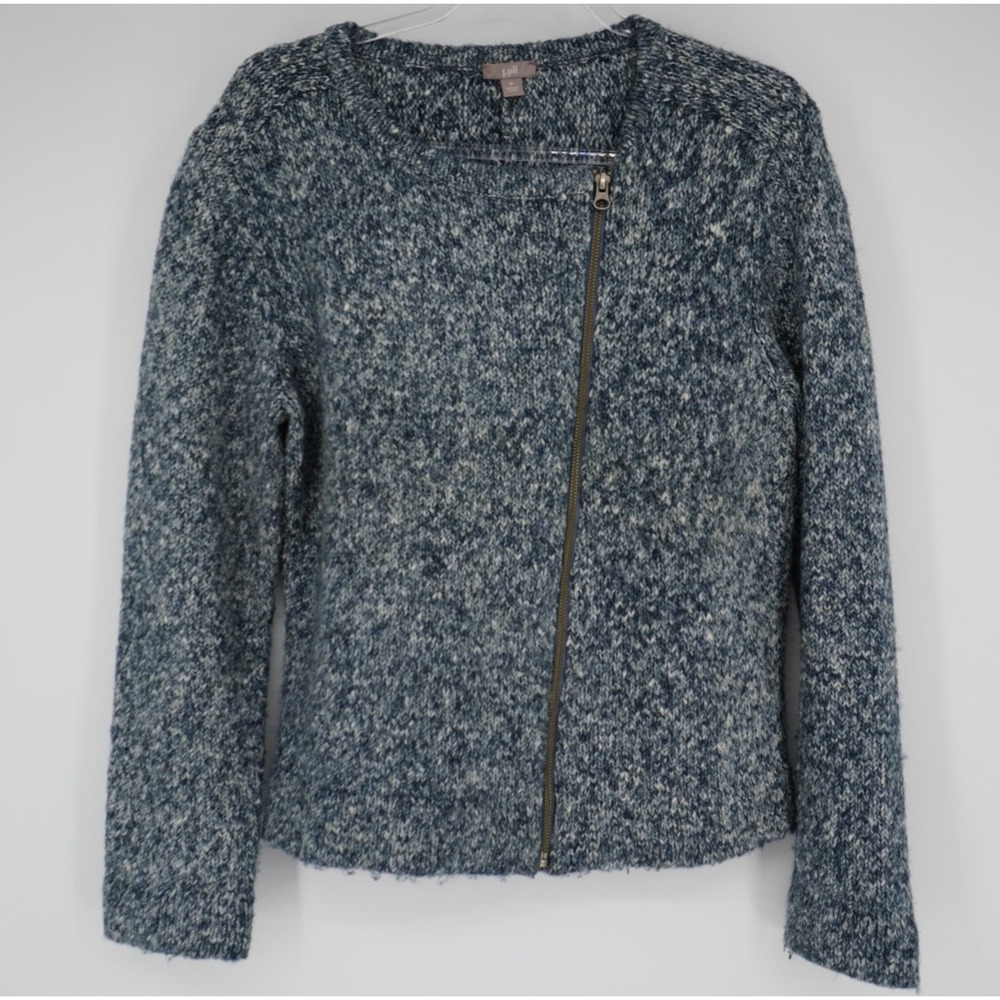 J. Jill Blue Marled Knit Asymmetrical Zip Front Sweater Jacket Womens Medium - Picture 1 of 11